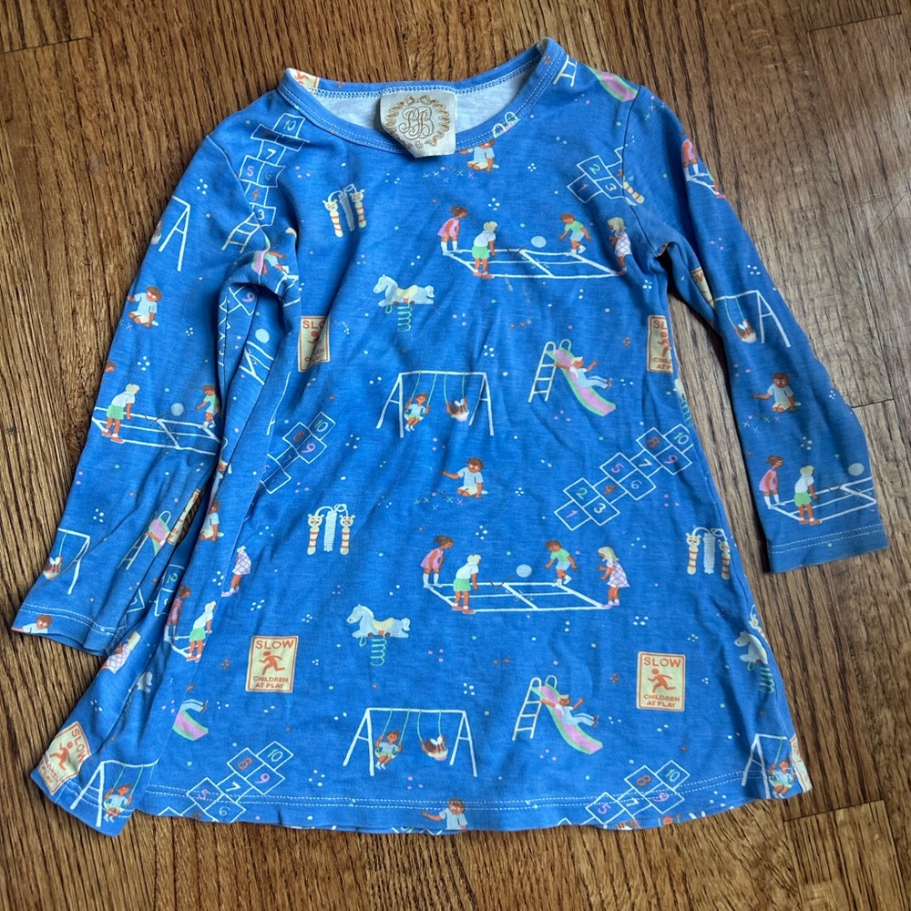 The Beaufort Bonnet Company Blue Long Sleeve Dress with Playground Print